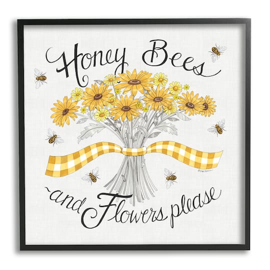 Stupell Industries Honey Bees Flowers Please Phrase Vintage Yellow Daisies Framed Wall Art